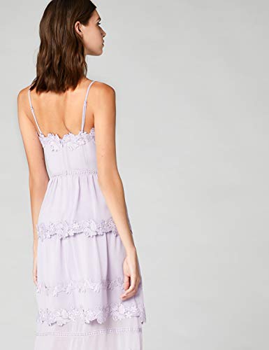 Marca Amazon - TRUTH & FABLE Vestido midi de gasa con bordado floral para mujer, Morado (Lilac), 44, Label: XL