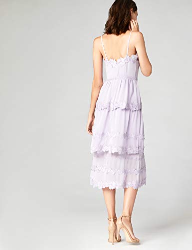 Marca Amazon - TRUTH & FABLE Vestido midi de gasa con bordado floral para mujer, Morado (Lilac), 44, Label: XL