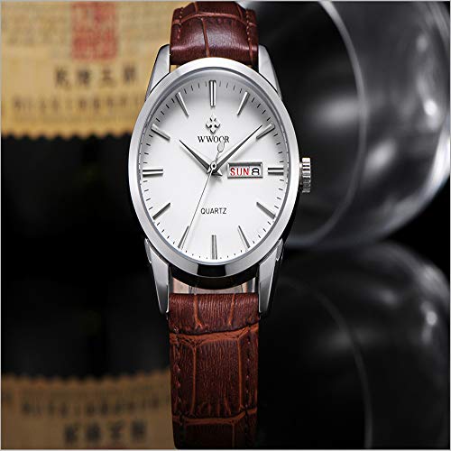 Marca Relojde Hombre Fecha Día Correa de Cuero Genuino Relojes Deportivos Relojde Cuarzo Casual para Hombre Relojde Pulsera Relojfamoso