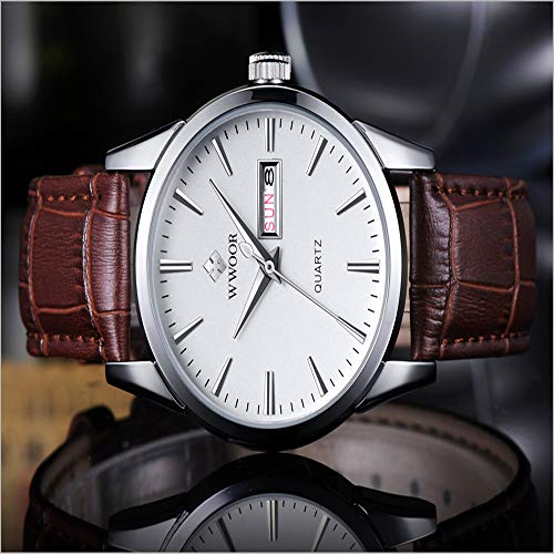 Marca Relojde Hombre Fecha Día Correa de Cuero Genuino Relojes Deportivos Relojde Cuarzo Casual para Hombre Relojde Pulsera Relojfamoso