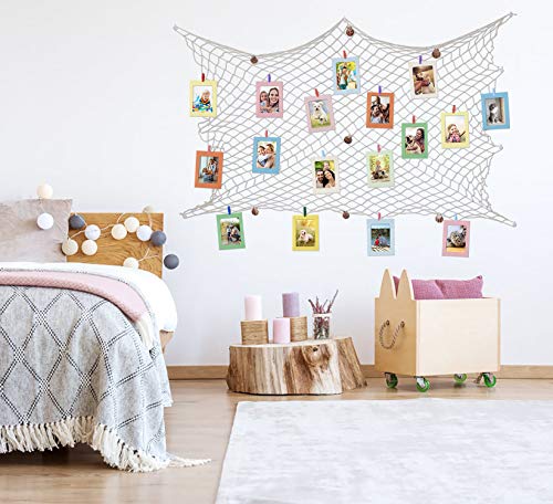 Marco de Fotos de Papel de Bricolaje Decoración de La Pared Del Hogar Fotos Álbum Colgante Con Cuerda y Clip y Decorativa Red de Pesca 30 Piezas 10 Colores