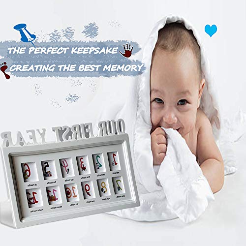 Marco de Fotos y Huellas de Bebé para Niño y Niña Marco múltiple - Mi Primer año Portafotos - Regalos de Recuerdo Cuadro Fotos y Recuerdos para Bebes #2