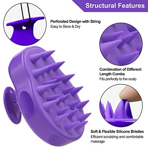 Masajeador Cuero Cabelludo, FReatech [Mojado & Seco] Masajeador Cabeza, Cepillo Pelo de Champú de Silicona Limpia las Raíces Pelo, Exfolia y Elimina Caspa, Promover Crecimiento del Pelo - Púrpura