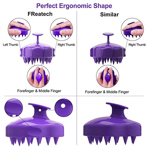 Masajeador Cuero Cabelludo, FReatech [Mojado & Seco] Masajeador Cabeza, Cepillo Pelo de Champú de Silicona Limpia las Raíces Pelo, Exfolia y Elimina Caspa, Promover Crecimiento del Pelo - Púrpura