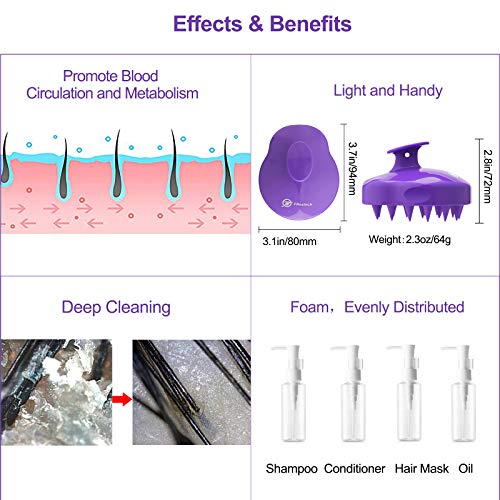 Masajeador Cuero Cabelludo, FReatech [Mojado & Seco] Masajeador Cabeza, Cepillo Pelo de Champú de Silicona Limpia las Raíces Pelo, Exfolia y Elimina Caspa, Promover Crecimiento del Pelo - Púrpura
