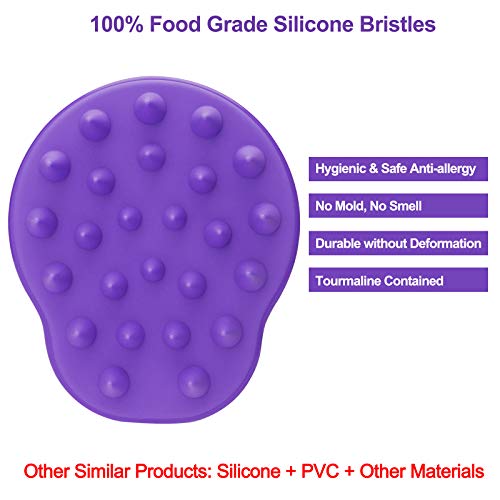 Masajeador Cuero Cabelludo, FReatech [Mojado & Seco] Masajeador Cabeza, Cepillo Pelo de Champú de Silicona Limpia las Raíces Pelo, Exfolia y Elimina Caspa, Promover Crecimiento del Pelo - Púrpura