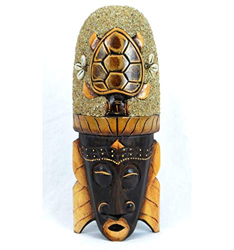 Máscara africana de 30 cm, de madera, Decoración de tortuga, arena y conchas cauris