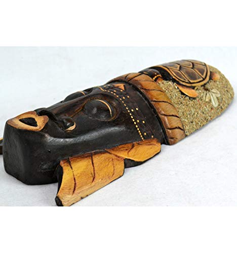Máscara africana de 30 cm, de madera, Decoración de tortuga, arena y conchas cauris