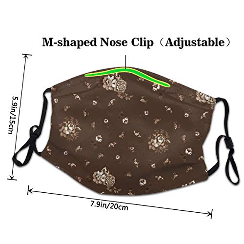 Máscara facial inglesa floral marrón lavable reutilizable, cara de la boca proteger bandana pasamontañas máscara de polvo unisex gran regalo