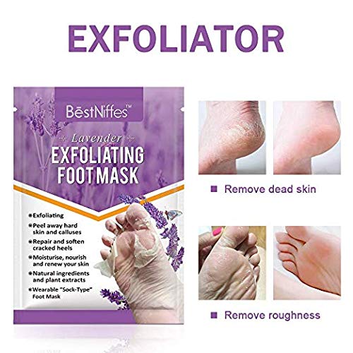 Mascarilla exfoliante para pies con lavanda - 5 paquetes Mascarilla exfoliante para niños Células muertas Eliminación de reparaciones Tacones ásperos y alisados en 5 días