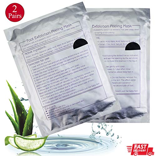 Mascarilla exfoliante para pies para pies de bebé, 2 pares de calcetines para piel dura, elimina callos y piel muerta dura, pies suaves en 7 días. Enriquecido con aloe vera