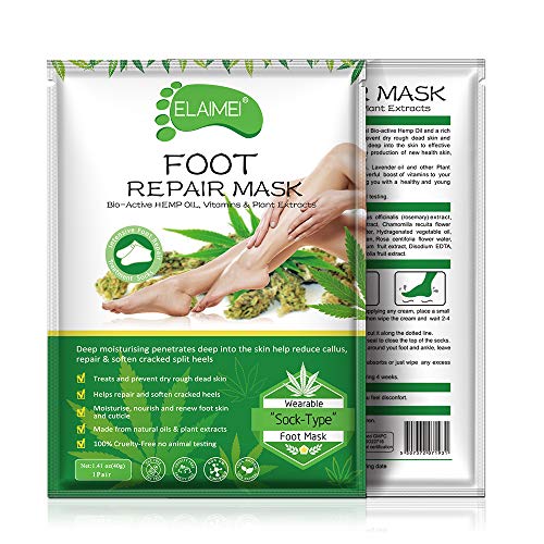 Mascarilla hidratante para pies, calcetines hidratantes para talones secos, envejecidos, agrietados, aceite de semilla HEMP Mascarilla de crema reparadora de pieles (paquete de 3)