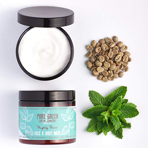 Mascarilla hidratante y nutritiva, para rostro y cuerpo de Pure Green Coffee Company. Frescura de menta, enriquecida con café verde para una piel hidratada intensa, producto vegano. Frasco de 200 ml