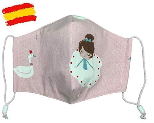 Mascarilla higiénica infantil homologada UNE 0065 niña 5-6-7 años con filtro fijo lavable_marca: Brissa España