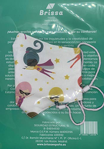 Mascarilla higiénica infantil homologada UNE 0065 niña 7-8-9 años con filtro fijo lavable_marca: Brissa España