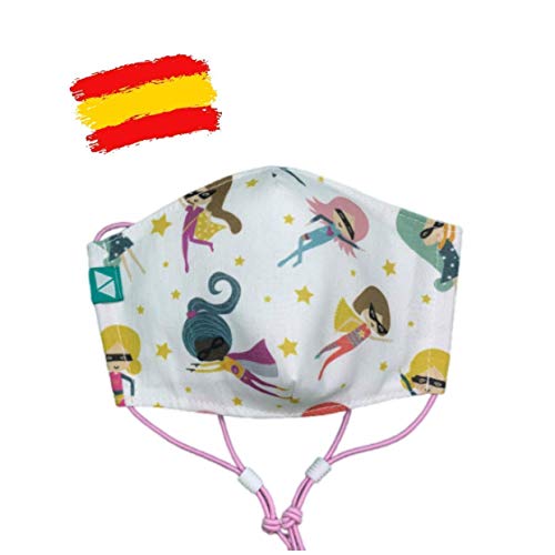 Mascarilla higiénica infantil homologada UNE 0065 niña 7-8-9 años con filtro fijo lavable_marca: Brissa España