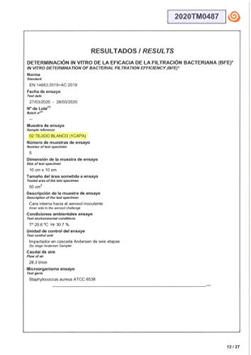 Mascarilla Higiénica Reutilizable para adultos Eficacia de filtración bacteriana Estuche portamascarilla Gratis (Blanca)