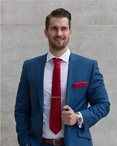Massi Morino ® Set de corbata (caja regalo para hombres) Corbatas de hombre y pañuelos + gemelos + clip de corbata (Rojo cuadros)