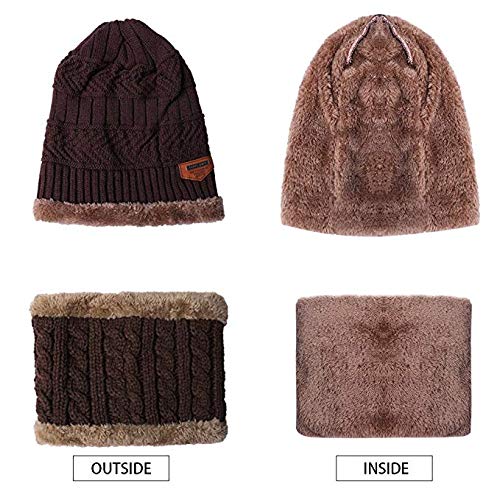 Mattelsen Gorras Invierno con Bufanda y Guantes Táctiles Antideslizante 3 en 1 de Punto Sombreros para Mujeres y Hombres (Café)