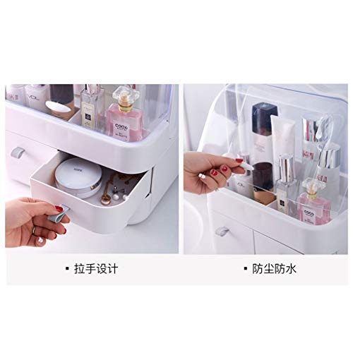 MAXIA Caja De Almacenamiento Cosmética, Estante De Almacenamiento De Escritorio Simple, Estante Grande para El Cuidado De La Piel del Tocador del Baño, con Cubierta Protector (Color : Blanco)
