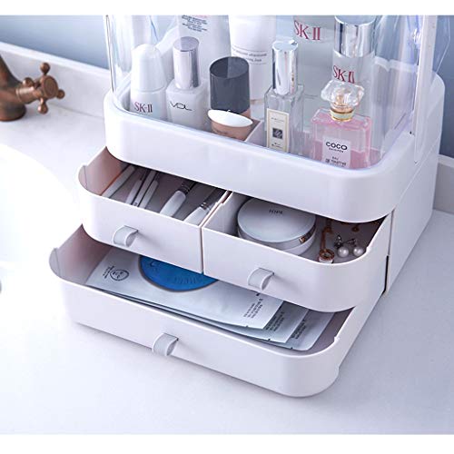 MAXIA Caja De Almacenamiento Cosmética, Estante De Almacenamiento De Escritorio Simple, Estante Grande para El Cuidado De La Piel del Tocador del Baño, con Cubierta Protector (Color : Blanco)