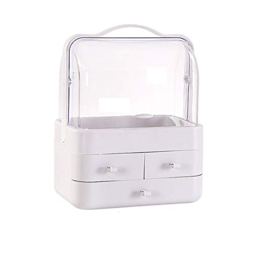 MAXIA Caja De Almacenamiento Cosmética, Estante De Almacenamiento De Escritorio Simple, Estante Grande para El Cuidado De La Piel del Tocador del Baño, con Cubierta Protector (Color : Blanco)
