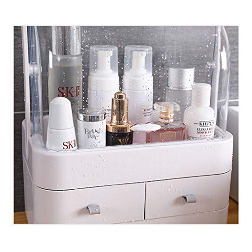 MAXIA Caja De Almacenamiento Cosmética, Estante De Almacenamiento De Escritorio Simple, Estante Grande para El Cuidado De La Piel del Tocador del Baño, con Cubierta Protector (Color : Blanco)