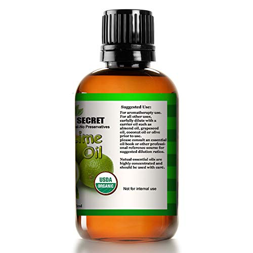 Mayan’s Secret USDA Certified Organic Key Lime Essential Oil for Diffuser & Reed Diffusers (100% PURE & NATURAL - UNDILUTED) Therapeutic Grade - Huge 1oz Bottle - Perfect for Aromatherapy, Relaxation,