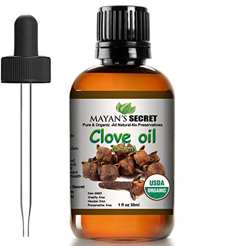 Mayan's Secret USDA Certified Organic Pure Clove Stem Essential Oil - Pure and Natural, Therapeutic Grade Large 1oz Bottle - Perfect for Aromatherapy, Relaxation, Skin Therapy & More