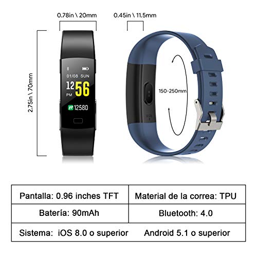 MAYIBAN Pulsera Actividad Inteligente, Pulseras Actividades Impermeable IP67 con Correa Reemplazable, Oxígeno en Sangre Monitor Cardiaco Reloj Pulsaciones GPS para Niños, Mujeres, Hombres