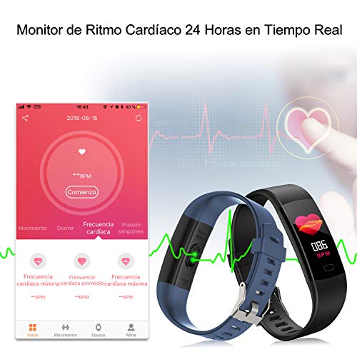 MAYIBAN Pulsera Actividad Inteligente, Pulseras Actividades Impermeable IP67 con Correa Reemplazable, Oxígeno en Sangre Monitor Cardiaco Reloj Pulsaciones GPS para Niños, Mujeres, Hombres