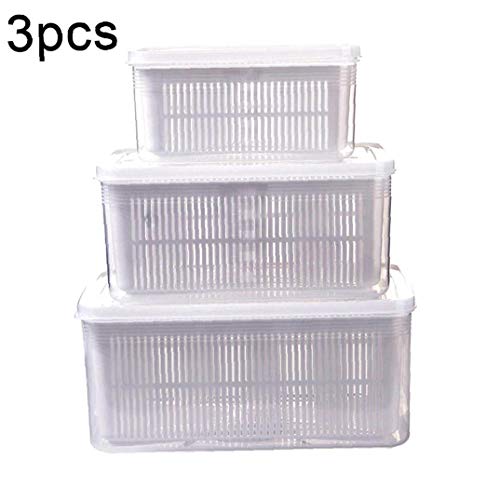 MaylFre Caja De Almacenamiento Frigorífico Conjunto, De 3 Piezas Desagüe De La Cocina Cesta De Plástico Fresco De Mantenimiento De La Caja Transparente Multifuncional Caja De Almacenamiento Sea Food