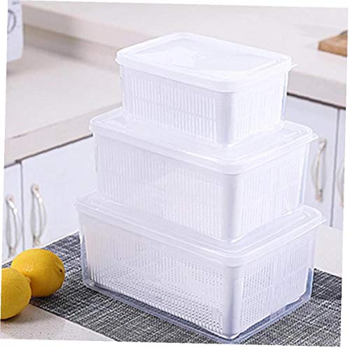 MaylFre Caja De Almacenamiento Frigorífico Conjunto, De 3 Piezas Desagüe De La Cocina Cesta De Plástico Fresco De Mantenimiento De La Caja Transparente Multifuncional Caja De Almacenamiento Sea Food