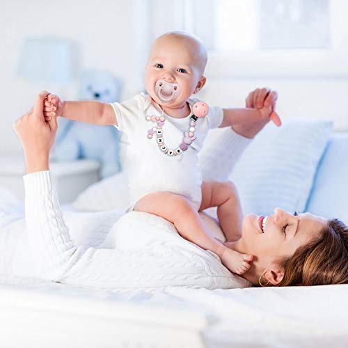 MCGMITT Chupeteros Personalizado Silicona Cadena Chupete Bebe Personalizada Nombre con Nombre Niño Sujeta Chupete(Rosa)