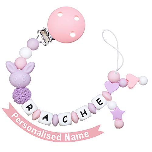 MCGMITT Chupeteros Personalizado Silicona Cadena Chupete Bebe Personalizada Nombre con Nombre Niño Sujeta Chupete(Rosa)
