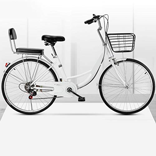 MC.PIG Lady Classic Bike con cesta – Bicicleta de paseo para mujer de velocidad variable, bicicleta para adultos 22/24/26 pulgadas para estudiantes macho y hembra (color: blanco, tamaño: 22 pulgadas)