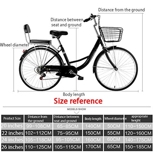 MC.PIG Lady Classic Bike con cesta – Bicicleta de paseo para mujer de velocidad variable, bicicleta para adultos 22/24/26 pulgadas para estudiantes macho y hembra (color: blanco, tamaño: 22 pulgadas)