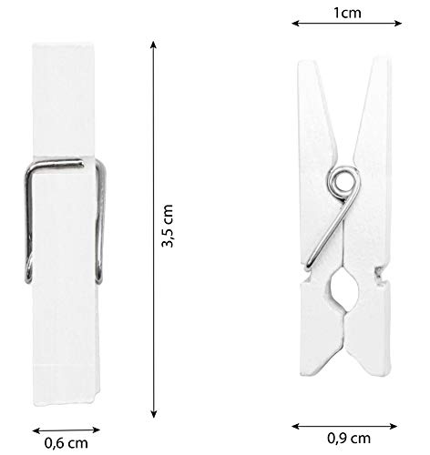 MC's Goods - 100 Mini Pinzas de la Ropa Decorativas de Madera con 100 m de Cuerda de Yute para Colgar Fotos en la Pared de Fotos, para Calendario de Adviento, en Color Natural, Blanco y Negro