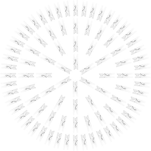 MC's Goods - 100 Mini Pinzas de la Ropa Decorativas de Madera con 100 m de Cuerda de Yute para Colgar Fotos en la Pared de Fotos, para Calendario de Adviento, en Color Natural, Blanco y Negro