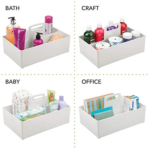 mDesign Caja organizadora con 2 Compartimentos – Organizador de Accesorios portátil para champú, Gel y cosméticos – Cesta para baño con asa de plástico sin BPA – Gris Claro