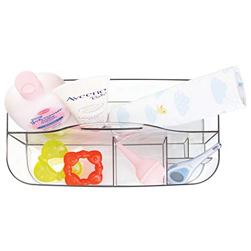 mDesign Canastilla con 6 compartimentos – Moderna caja organizadora de accesorios para bebes, ideal para el baño, el cambiador o el dormitorio infantil - Cesta de plástico transparente con asa