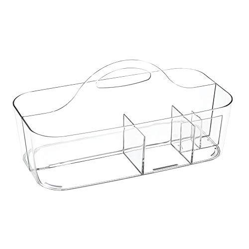 mDesign Canastilla con 6 compartimentos – Moderna caja organizadora de accesorios para bebes, ideal para el baño, el cambiador o el dormitorio infantil - Cesta de plástico transparente con asa