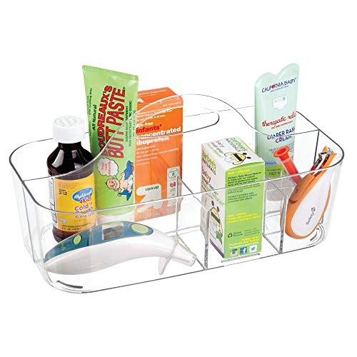 mDesign Canastilla con 6 compartimentos – Moderna caja organizadora de accesorios para bebes, ideal para el baño, el cambiador o el dormitorio infantil - Cesta de plástico transparente con asa