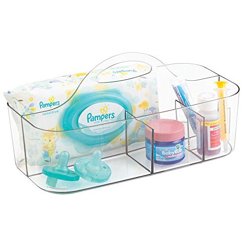 mDesign Canastilla con 6 compartimentos – Moderna caja organizadora de accesorios para bebes, ideal para el baño, el cambiador o el dormitorio infantil - Cesta de plástico transparente con asa