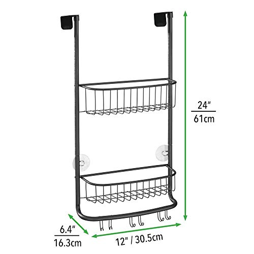 mDesign Estantería de ducha para colgar sobre la mampara – Práctico colgador para ducha con colocación sin herramientas – Cestas metálicas con ventosas para los accesorios de ducha – negro mate
