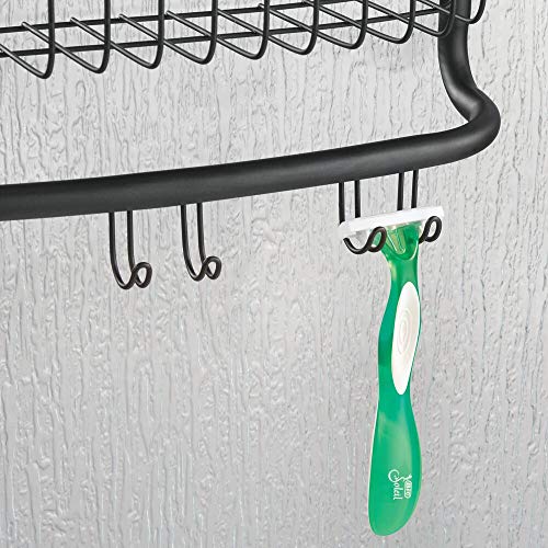 mDesign Estantería de ducha para colgar sobre la mampara – Práctico colgador para ducha con colocación sin herramientas – Cestas metálicas con ventosas para los accesorios de ducha – negro mate