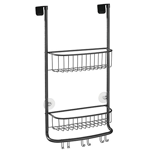 mDesign Estantería de ducha para colgar sobre la mampara – Práctico colgador para ducha con colocación sin herramientas – Cestas metálicas con ventosas para los accesorios de ducha – negro mate