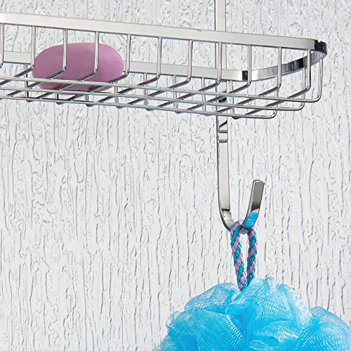 mDesign Estantería de ducha para colgar sobre la mampara – Práctico colgador para ducha de acero resistente sin taladro – Cestas metálicas con ventosas para los accesorios de ducha – plateado