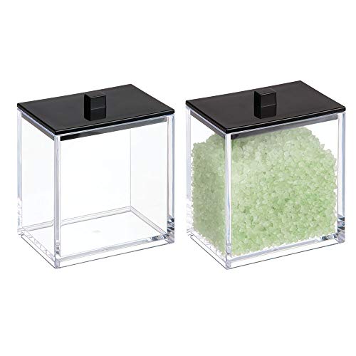 mDesign Juego de 2 dispensadores de discos de algodón o cajas para bastoncillos – Botes con tapa rectangulares para productos de aseo – Envase para cosméticos de plástico – transparente y negro