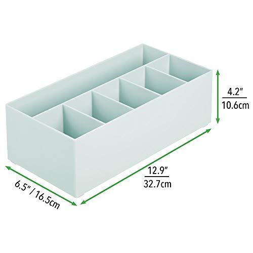mDesign Organizador de cosméticos para el lavabo o el tocador – Caja organizadora de plástico libre de BPA para guardar el maquillaje – Moderna cesta de baño con 6 compartimentos – verde menta